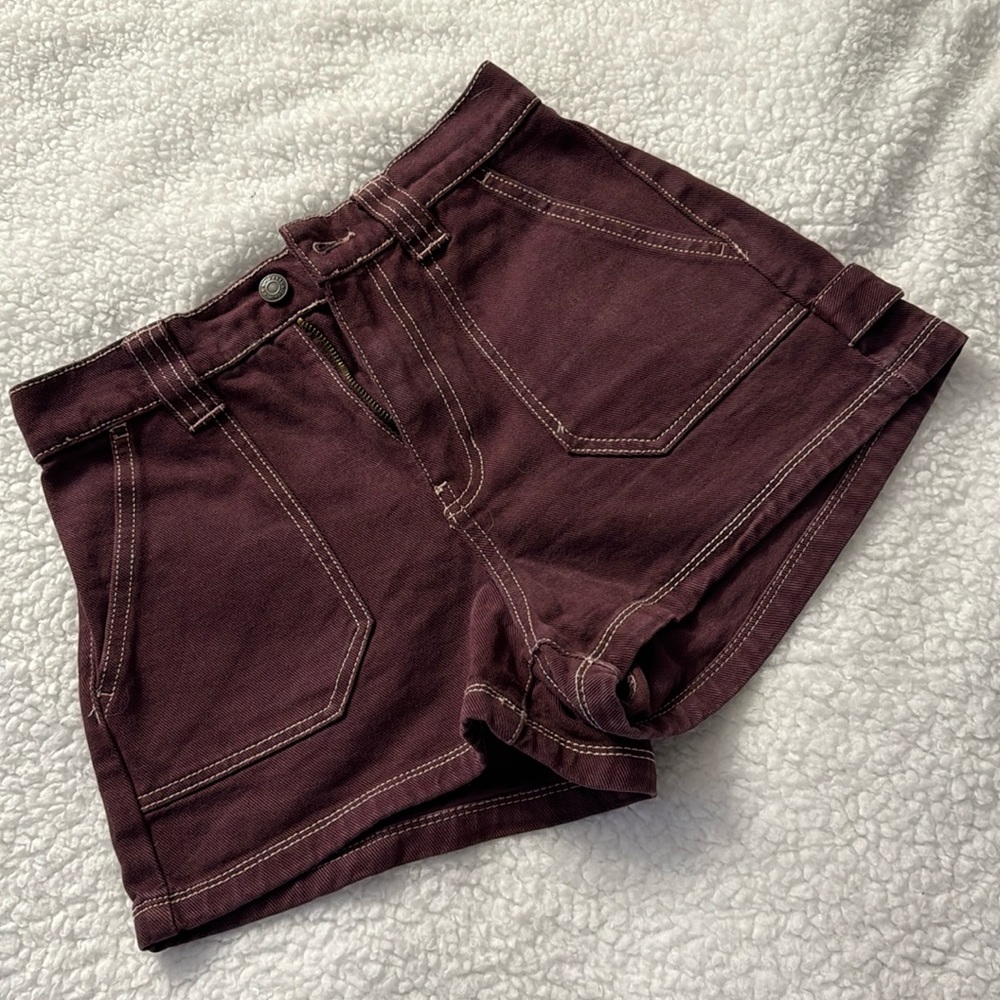 PACSUN burgundy shorts with cream stitching
